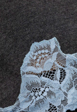 Self-Portrait Contrast Lace Cropped Sweater Gray PF25-083T-GR 0-GREY