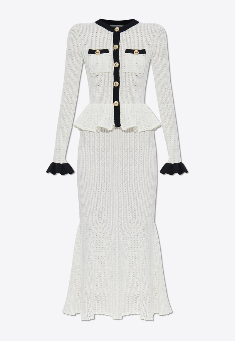 Self-Portrait Pointelle Knit Contrast Midi Dress PF25-092M-W 0-WHITE