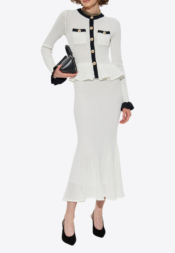 Self-Portrait Pointelle Knit Contrast Midi Dress PF25-092M-W 0-WHITE
