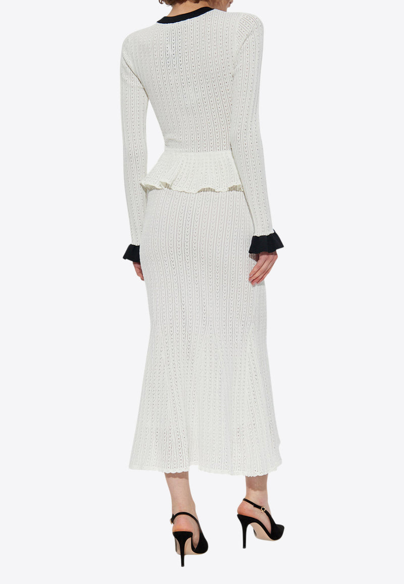 Self-Portrait Pointelle Knit Contrast Midi Dress PF25-092M-W 0-WHITE