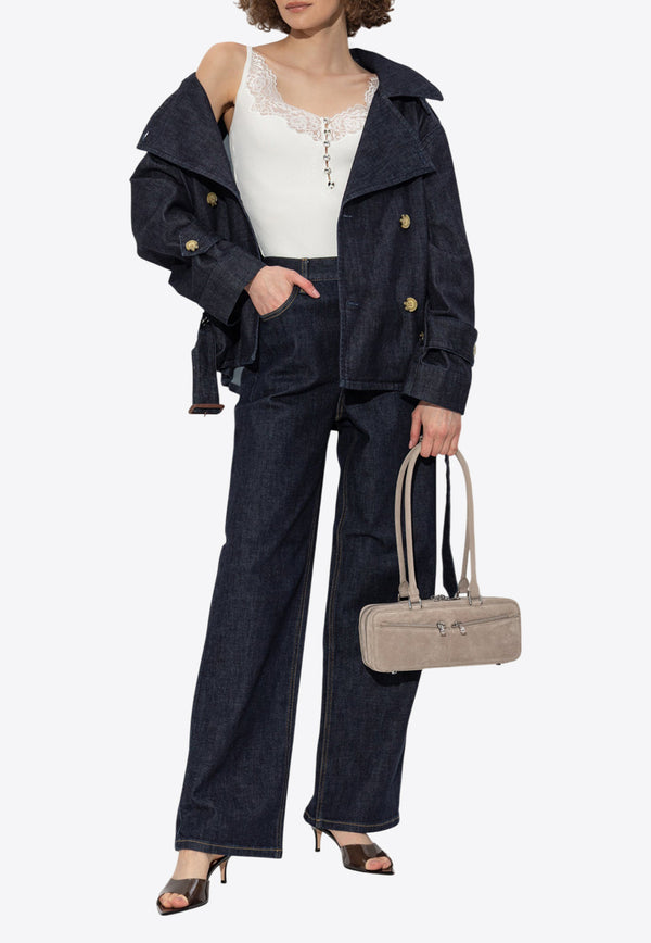 Self-Portrait High-Waist Straight-Leg Jeans PF25-828P-BL 0-BLUE