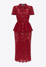 Self-Portrait Lace Peplum Midi Dress PF25-006MB-BU 0-BURGUNDY
