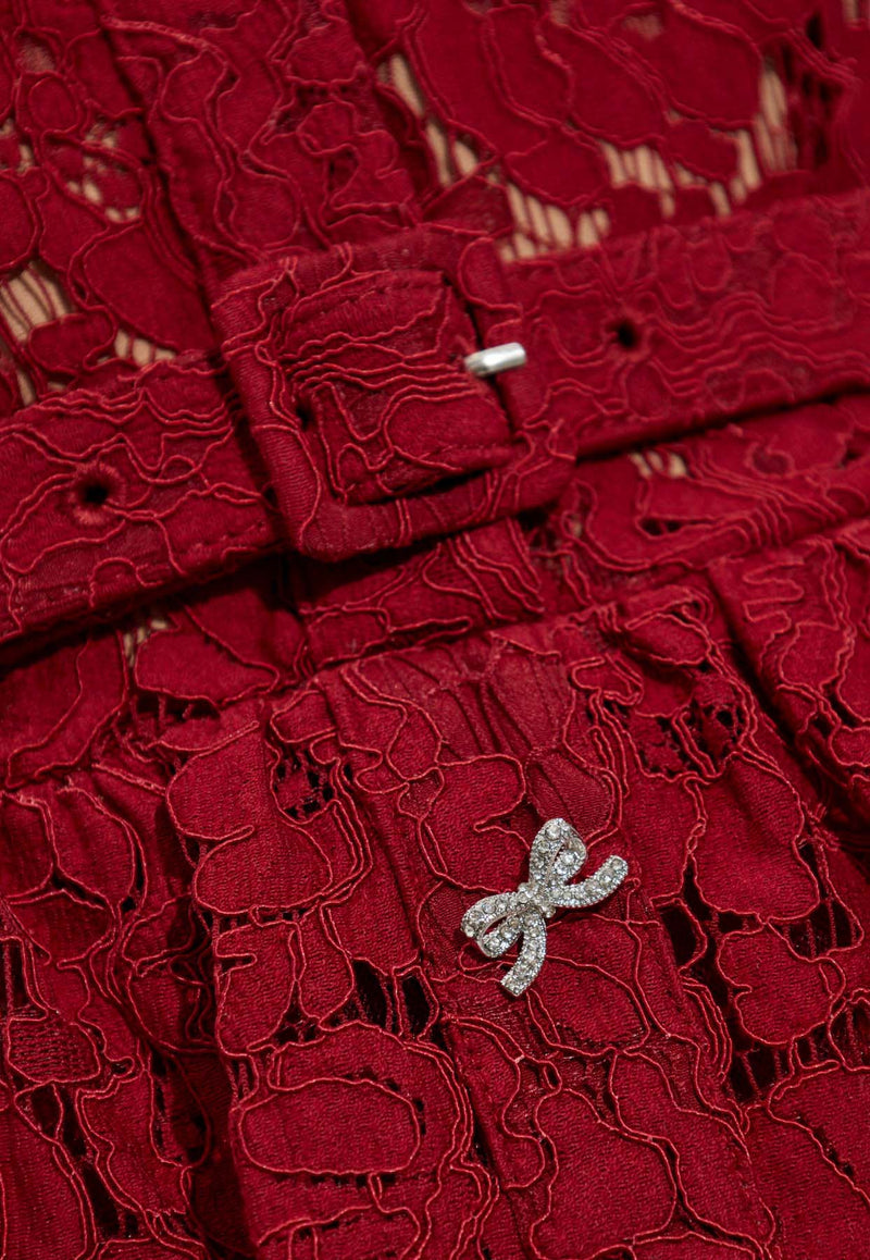 Self-Portrait Lace Peplum Midi Dress PF25-006MB-BU 0-BURGUNDY