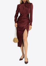 Self-Portrait Crystal Embellished Satin Dress Burgundy RS25-911M-R 0-RED
