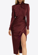 Self-Portrait Crystal Embellished Satin Dress Burgundy RS25-911M-R 0-RED