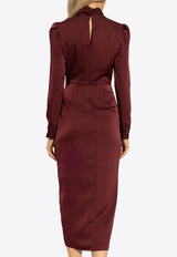 Self-Portrait Crystal Embellished Satin Dress Burgundy RS25-911M-R 0-RED