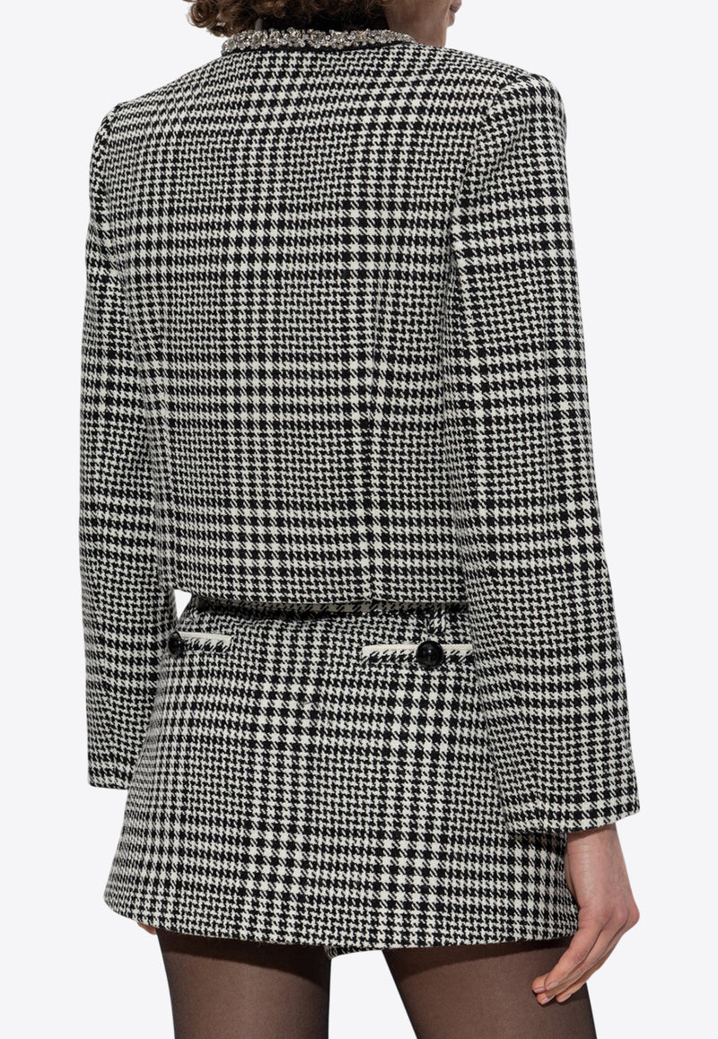 Self-Portrait Houndstooth Crystal-Trimmed Cropped Jacket PF25-111J-BW 0-BLACK AND WHITE
