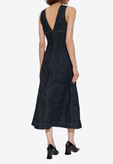 Self-Portrait V-neck Denim Flared Midi Dress PF25-801M-BL 0-BLUE