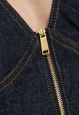 Self-Portrait V-neck Denim Flared Midi Dress PF25-801M-BL 0-BLUE