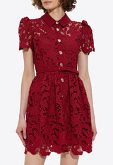 Self-Portrait Floral Lace Mini Shirt Dress Burgundy PF25-112S-BU 0-BURGUNDY