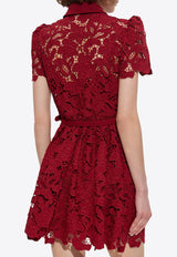Self-Portrait Floral Lace Mini Shirt Dress Burgundy PF25-112S-BU 0-BURGUNDY
