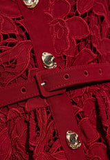 Self-Portrait Floral Lace Mini Shirt Dress Burgundy PF25-112S-BU 0-BURGUNDY