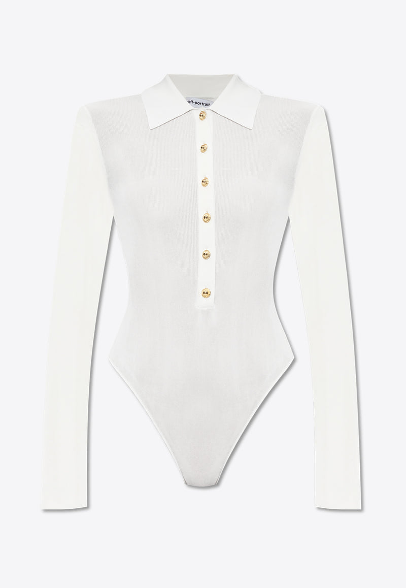 Self-Portrait Long-Sleeved Shirt Bodysuit PF25-113T-W 0-WHITE