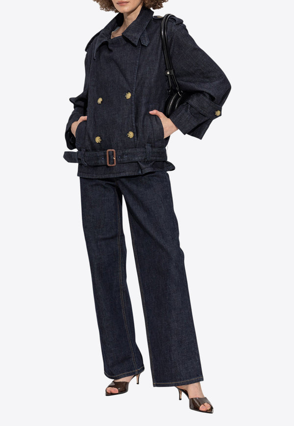 Self-Portrait Double-Breasted Denim Trench Jacket PF25-831J-BL 0-BLUE