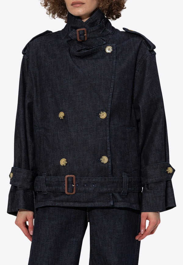 Self-Portrait Double-Breasted Denim Trench Jacket PF25-831J-BL 0-BLUE