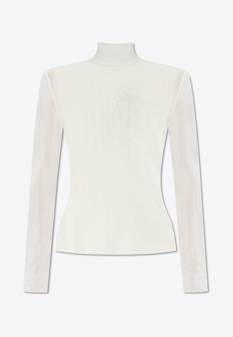 Self-Portrait Semi-Sheer Turtleneck Knit Top PF25-116T-W 0-WHITE