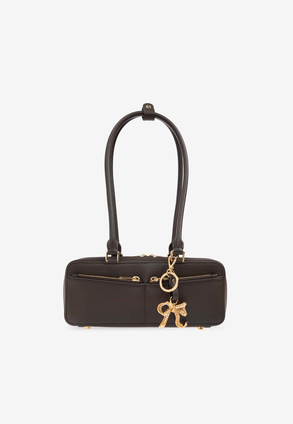 Self-Portrait Leather Shoulder Bag with Bow Charm PF25-315-BR 0-BROWN