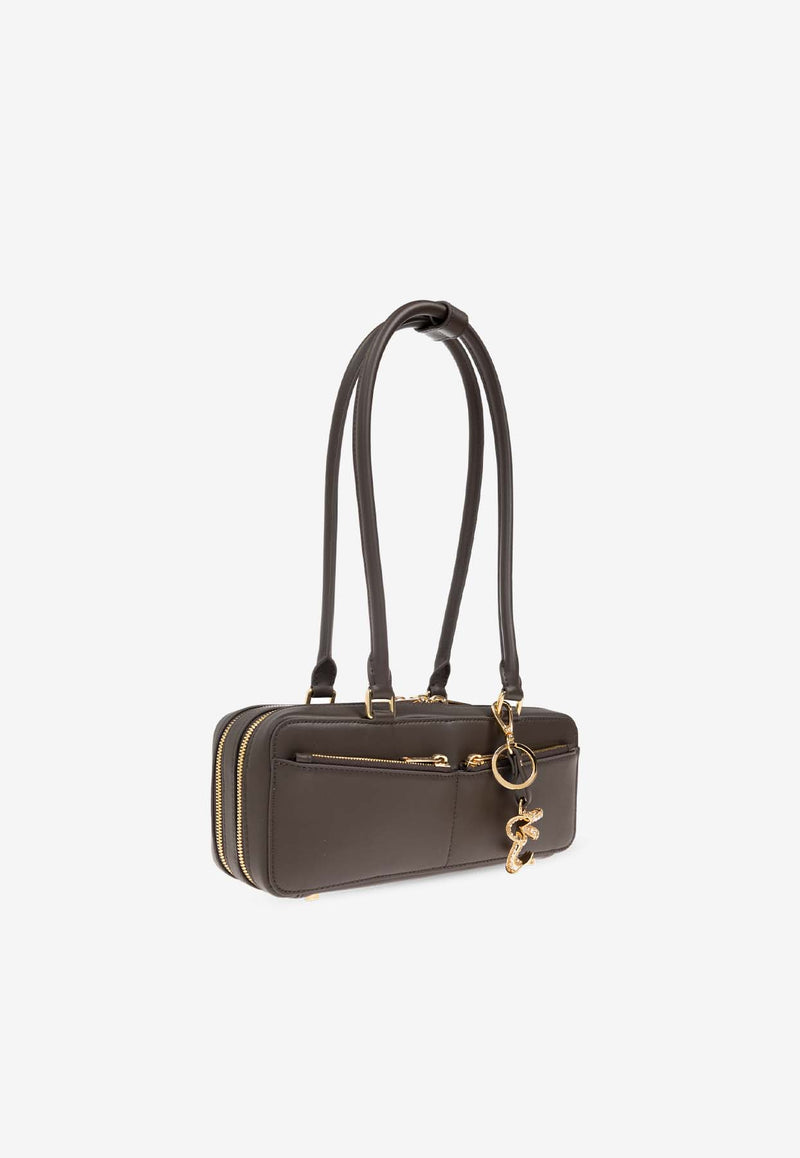 Self-Portrait Leather Shoulder Bag with Bow Charm PF25-315-BR 0-BROWN