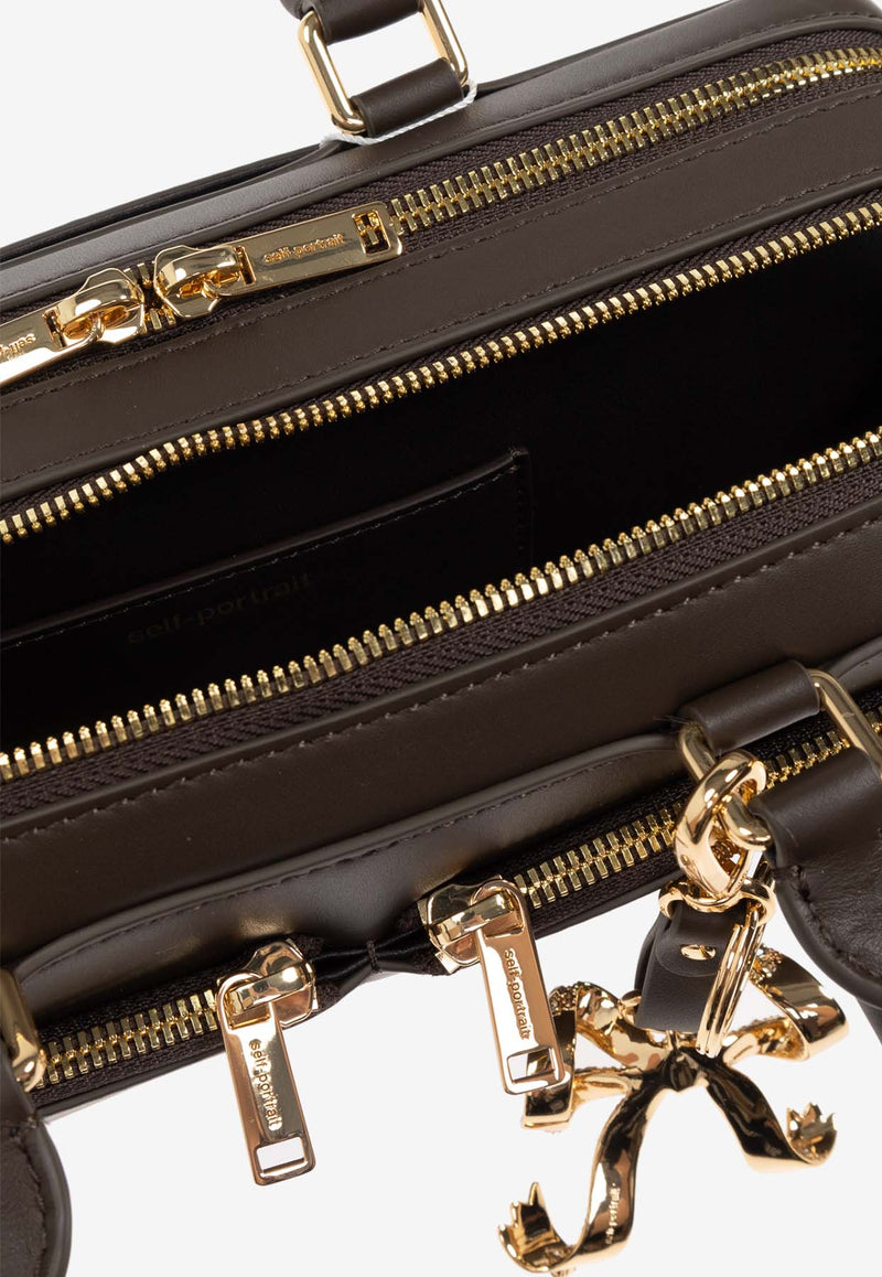 Self-Portrait Leather Shoulder Bag with Bow Charm PF25-315-BR 0-BROWN