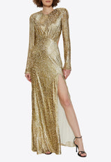 Self-Portrait Fil Coupe Animal Print Maxi Dress PF25-060XA-GD 0-GOLD