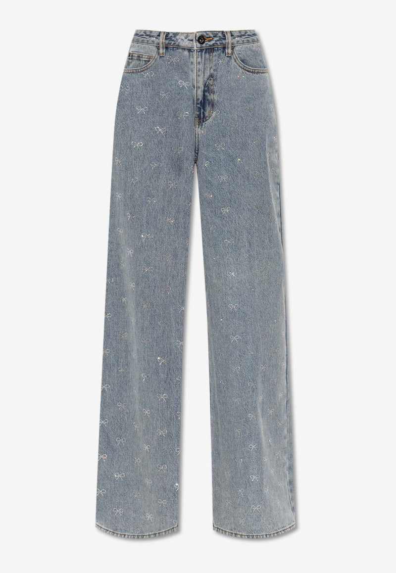 Self-Portrait Diamante Bow High-Rise Jeans PF25-832P-BL 0-BLUE