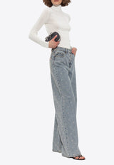 Self-Portrait Diamante Bow High-Rise Jeans PF25-832P-BL 0-BLUE