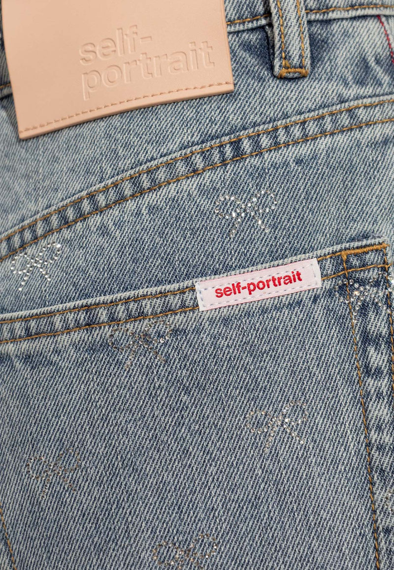 Self-Portrait Diamante Bow High-Rise Jeans PF25-832P-BL 0-BLUE