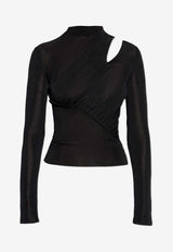 Self-Portrait Long-Sleeve Top - Black PF25-086T-B 0-BLACK