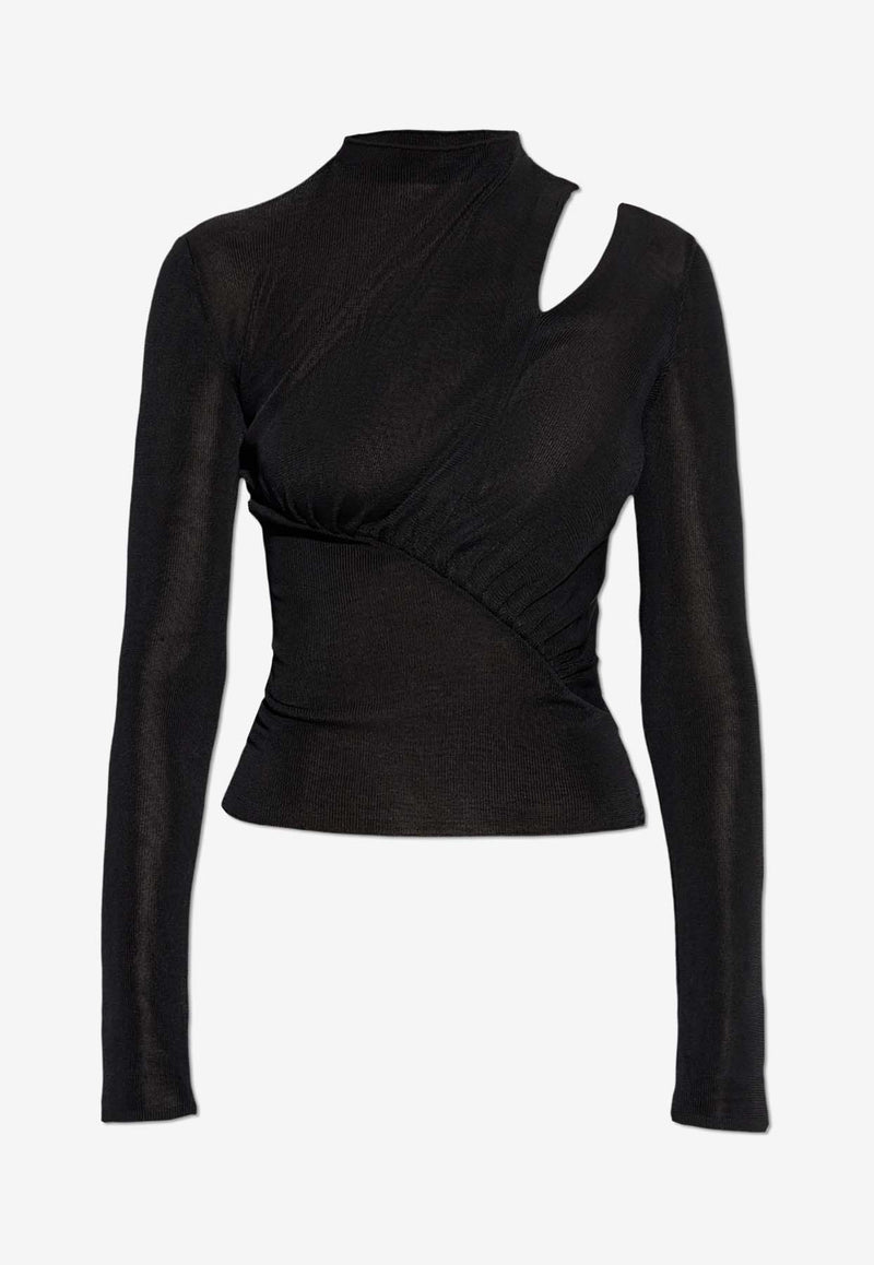 Self-Portrait Long-Sleeve Top - Black PF25-086T-B 0-BLACK