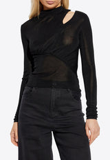 Self-Portrait Long-Sleeve Top - Black PF25-086T-B 0-BLACK