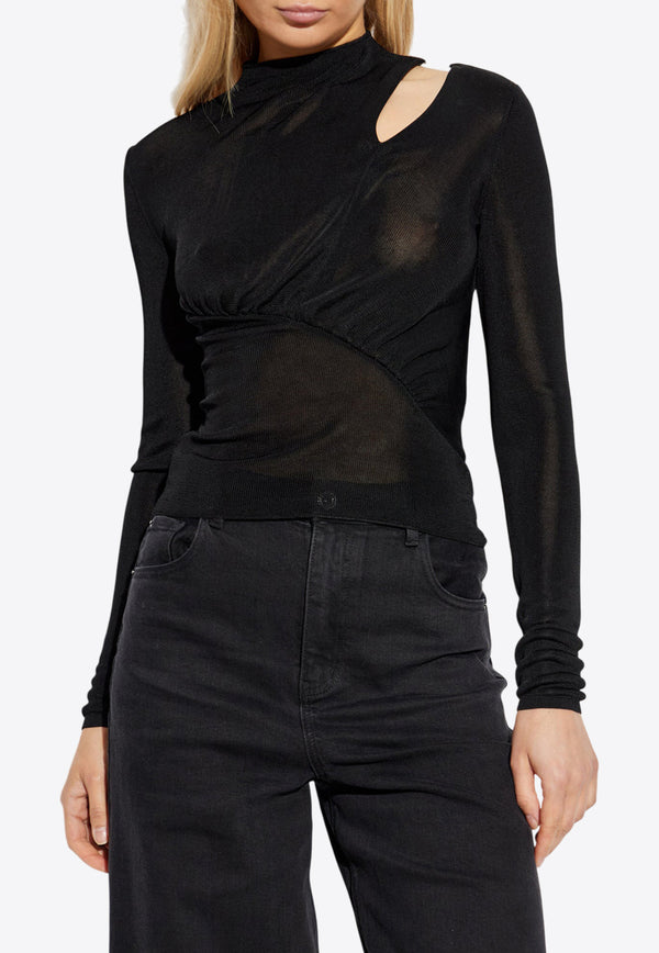 Self-Portrait Long-Sleeve Top - Black PF25-086T-B 0-BLACK