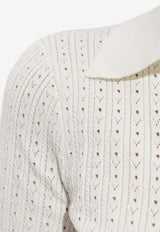 Self-Portrait Pointelle Cropped Knit Top PF25-095T-W 0-WHITE