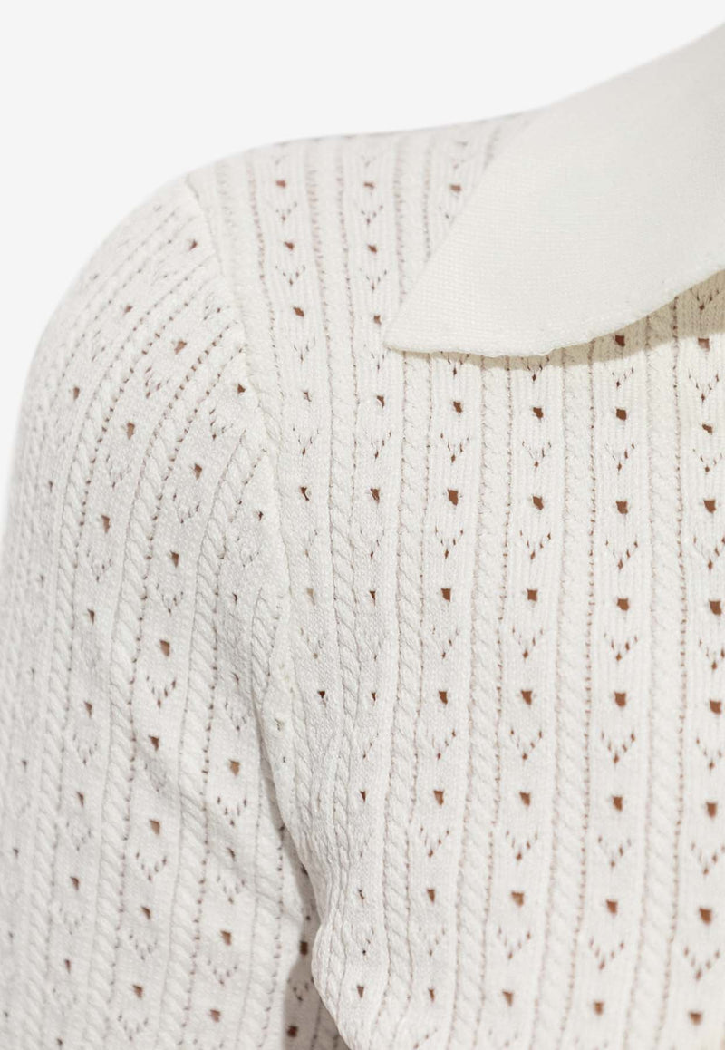 Self-Portrait Pointelle Cropped Knit Top PF25-095T-W 0-WHITE