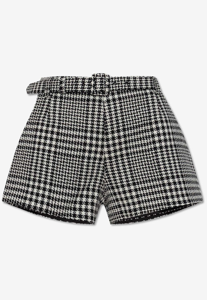 Self-Portrait Houndstooth Check Mini Shorts PF25-111SK-BW 0-BLACK AND WHITE