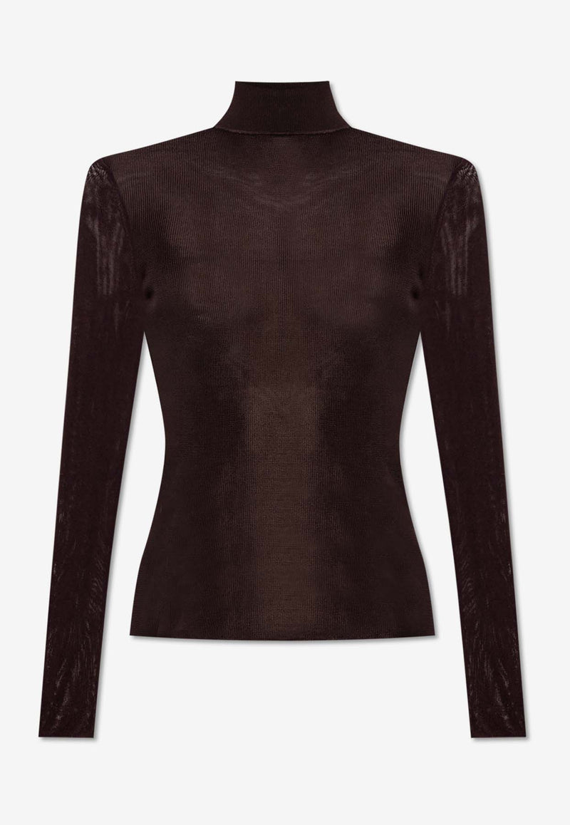 Self-Portrait High-Neck Fitted Top PF25-116T-BR 0-BROWN