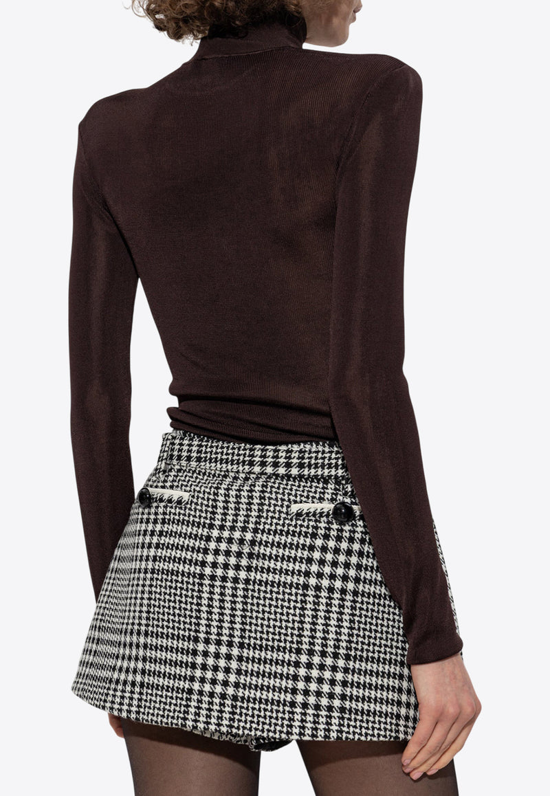 Self-Portrait High-Neck Fitted Top PF25-116T-BR 0-BROWN