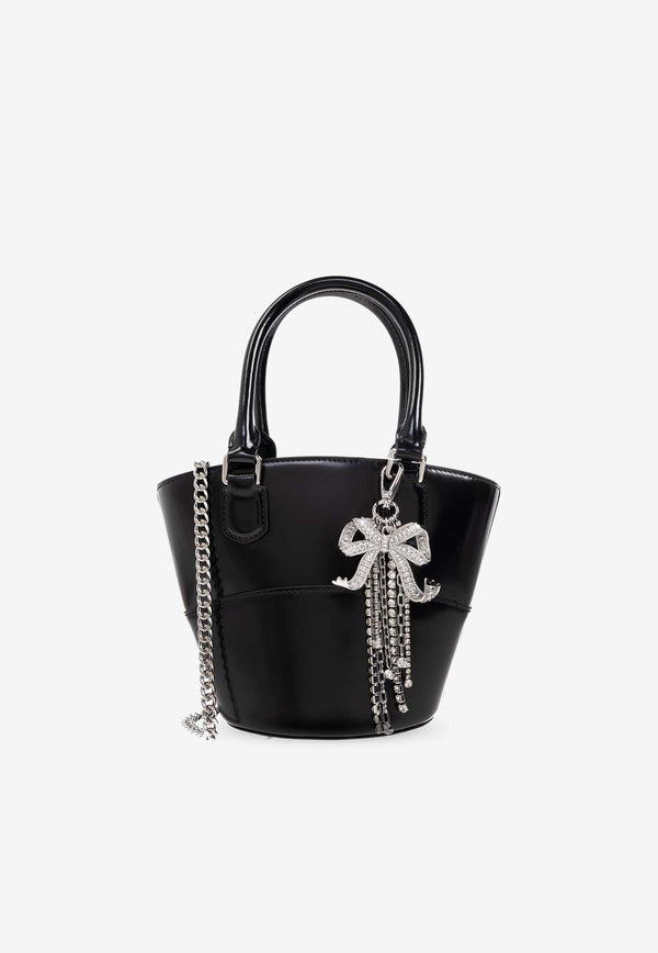 Self-Portrait Leather Tote Bag with Bow Charms PF25-314A-B 0-BLACK