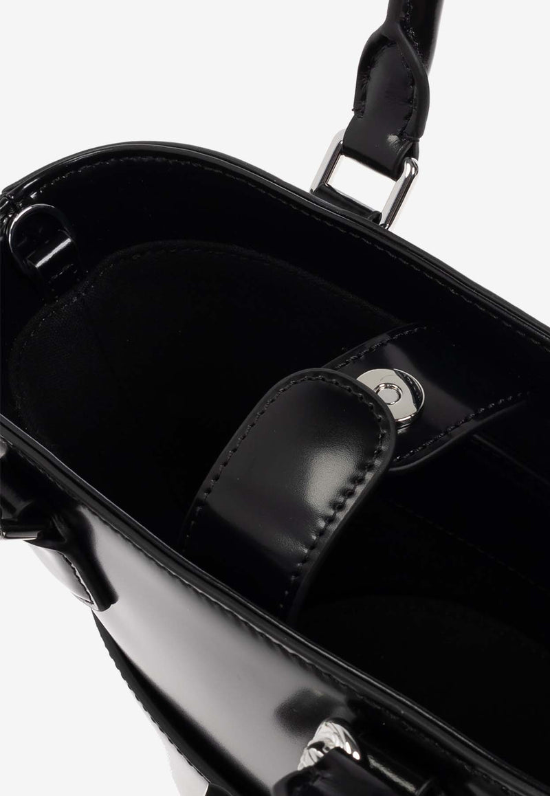 Self-Portrait Leather Tote Bag with Bow Charms PF25-314A-B 0-BLACK