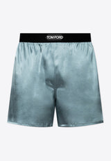 Tom Ford Logo Silk Boxers Blue T4LE41010 0-424