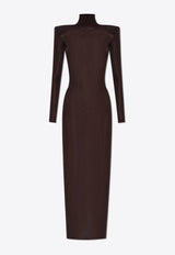 Self-Portrait Padded-Shoulders Maxi Dress SS25-945X-BR 0-BROWN