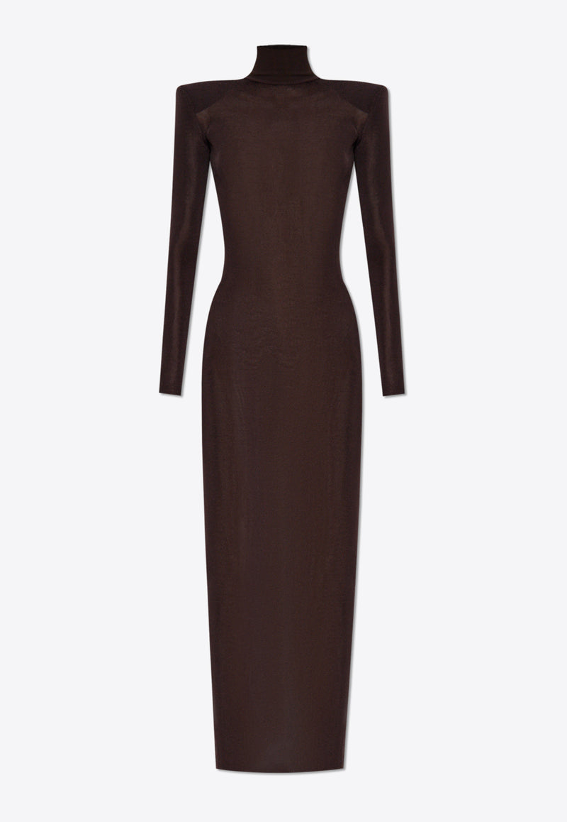 Self-Portrait Padded-Shoulders Maxi Dress SS25-945X-BR 0-BROWN