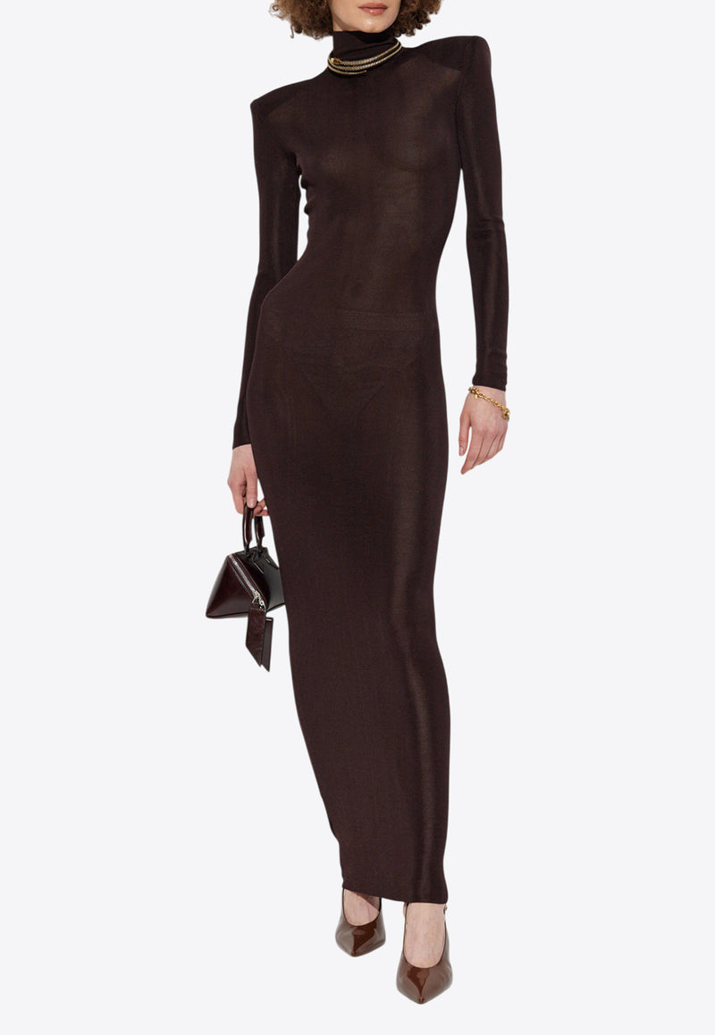 Self-Portrait Padded-Shoulders Maxi Dress SS25-945X-BR 0-BROWN