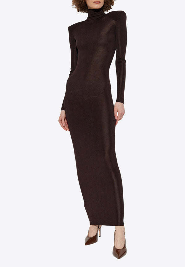 Self-Portrait Padded-Shoulders Maxi Dress SS25-945X-BR 0-BROWN