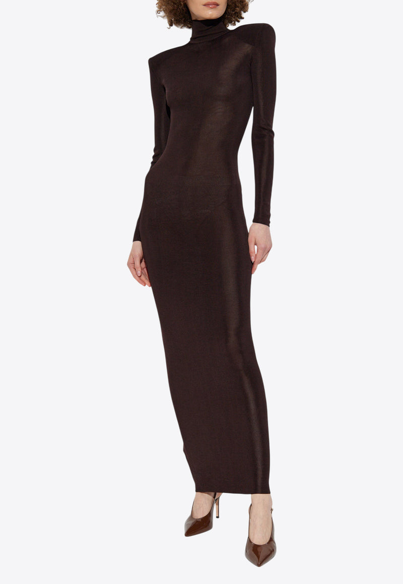 Self-Portrait Padded-Shoulders Maxi Dress SS25-945X-BR 0-BROWN