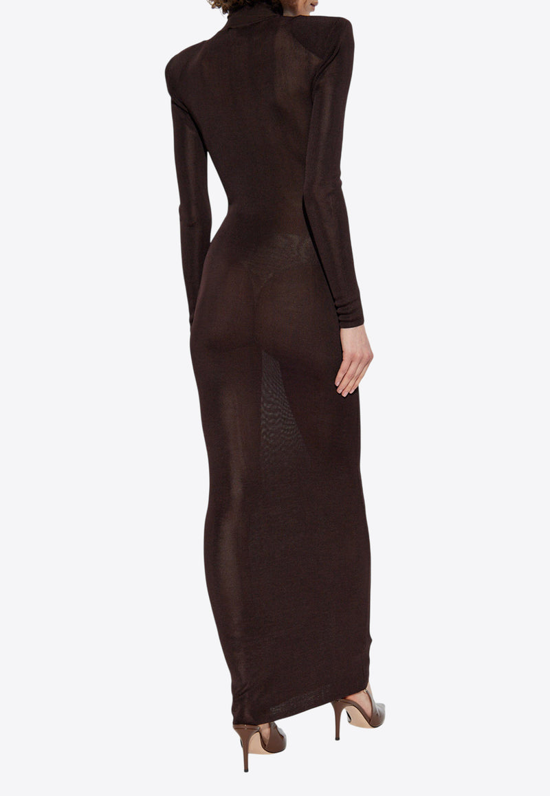 Self-Portrait Padded-Shoulders Maxi Dress SS25-945X-BR 0-BROWN