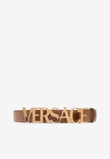 Versace Logo Lettering Buckle Leather Belt