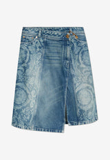 Versace Barocco Jacquard Denim Wrap Skirt