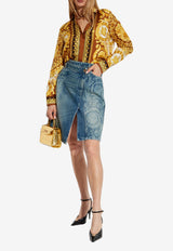 Versace Barocco Jacquard Denim Wrap Skirt