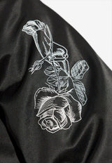 Alexander McQueen Rose Embroidery Satin Bomber Jacket