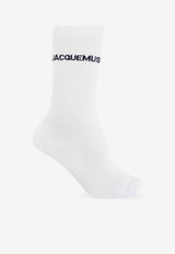 Jacquemus Logo Embroidered Ribbed Socks White ACU00003 AY00001-100